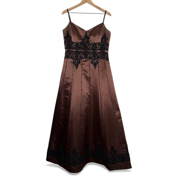 Donna Gray Dresses & Skirts - Vintage Dark Beaded Chocolate Donna Gray Formal Gown Evening Dress Floor‎ Length